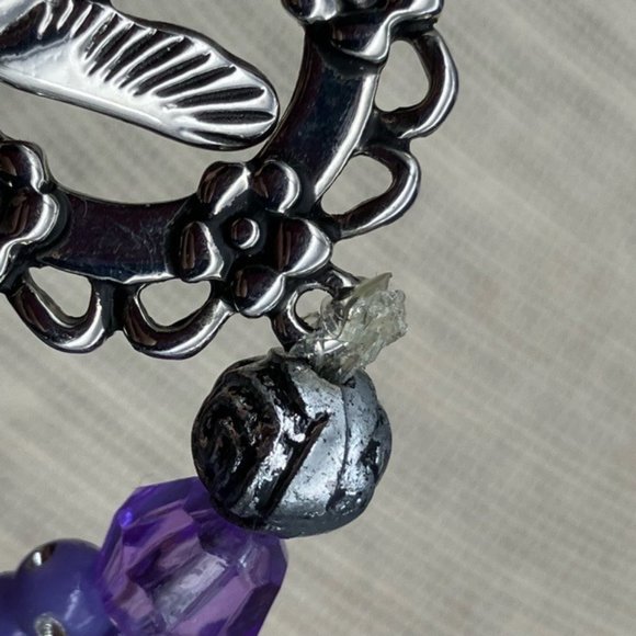 Hummingbird Toggle Bracelet 8 In Purple Silver Flowers Sparkle Faceted Retro - Picture 8 of 11